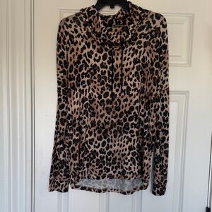 Andrew Marc Leopard Print Cowl Neck Blouse
